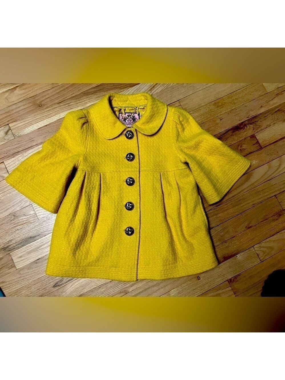 Y2K Juicy Couture size Sm knit textured crop Fit & Flare Pea Coat Bell sleeve - Picture 1 of 4